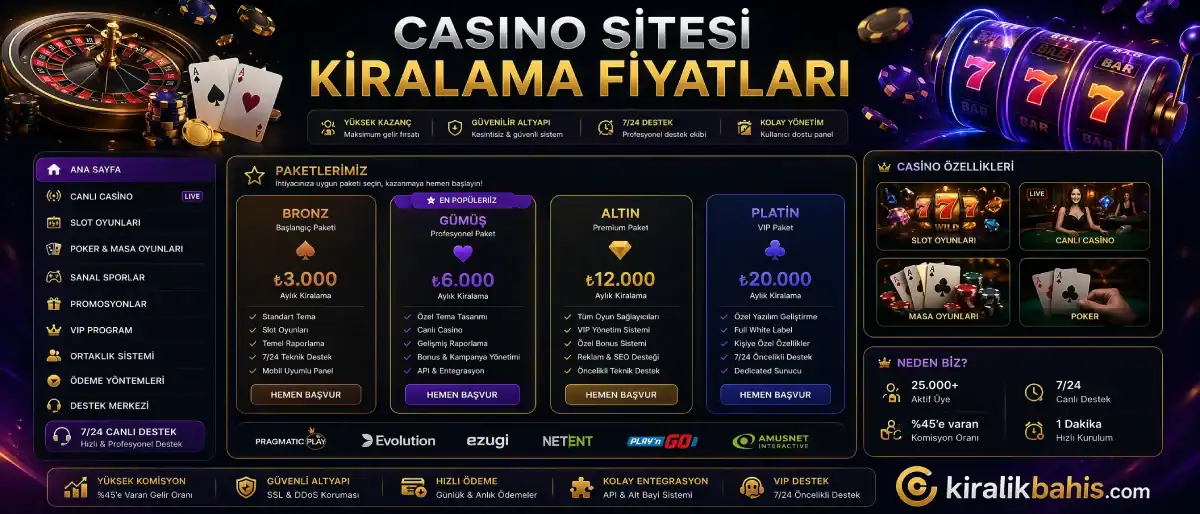 Casino sitesi kiralama fiyatları 1 Casino sitesi kiralama fiyatları 2026 — bayilik, adminlik ve süper admin paket karşılaştırması