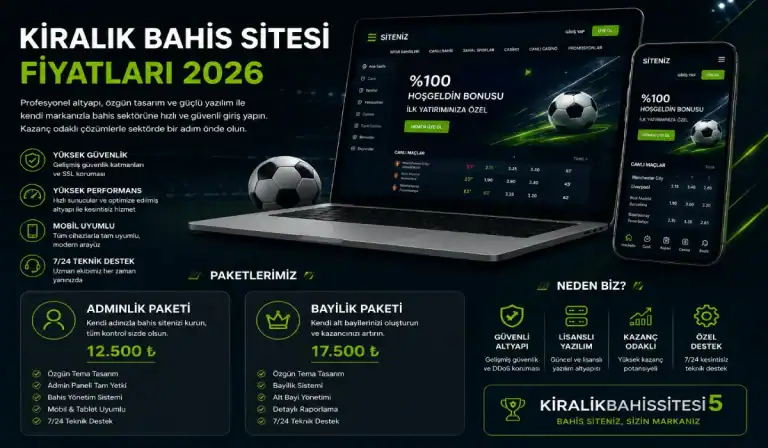 Kiralık Bahis Sitesi Fiyatları 4 Kiralık bahis sitesi fiyatları 2026 — bayilik 500 TL'den, adminlik 2000 TL'den başlıyor