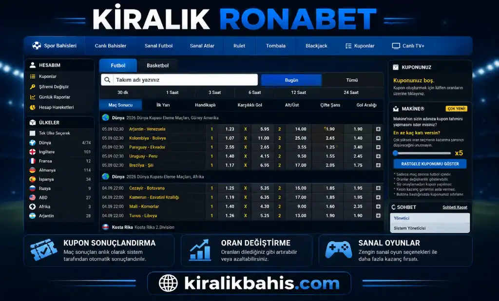 Ronabet kiralama 2 Ronabet kiralama — kapalı devre spor bahisleri ve casino sistemi 2026
